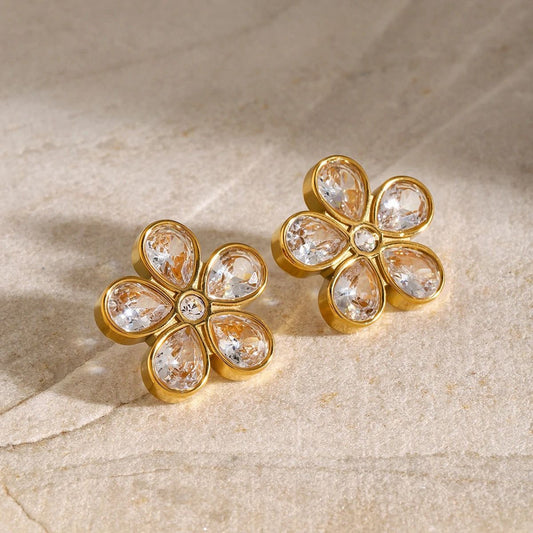 Crystal Bloom Gold-Tone Stud Earrings