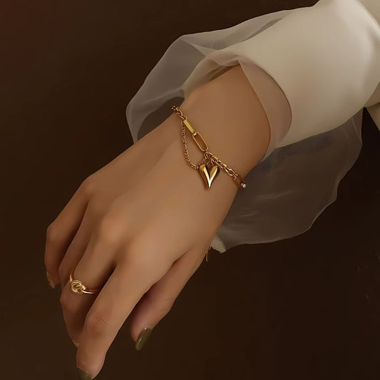 Golden Embrace Heart Charm Bracelet
