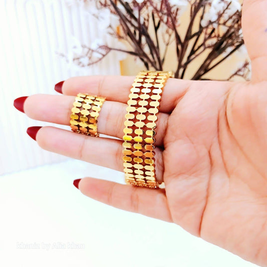 Golden Aura Mesh Bangle & Ring Set