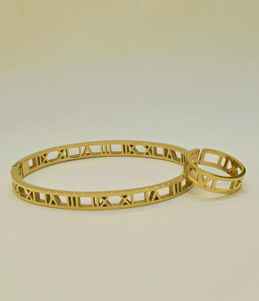 Eterna Roma Gold Bangle & Ring Set
