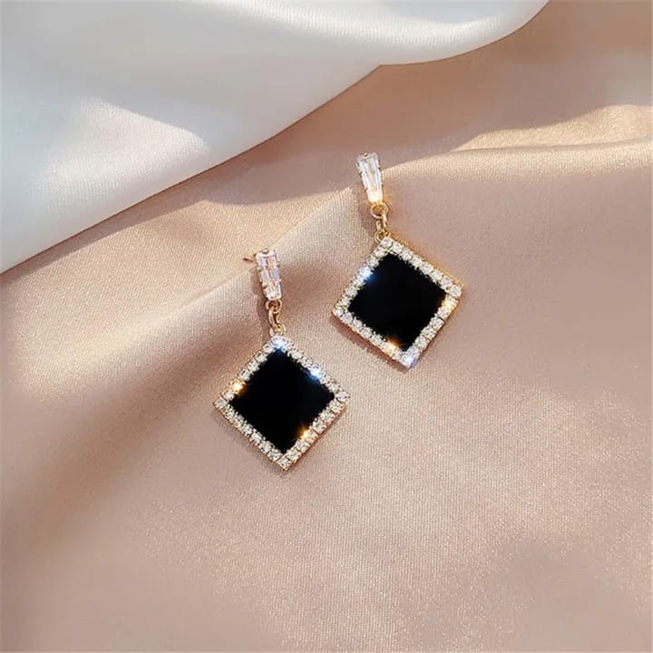 Noir Elegance Round Drop Earrings