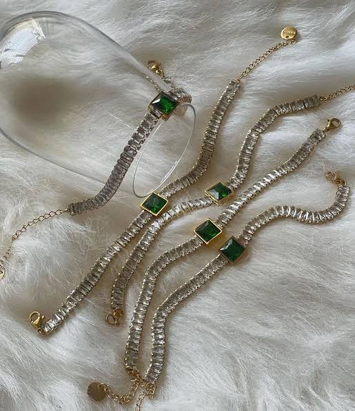 Emerald-Cut Green & Crystal Tennis Necklace